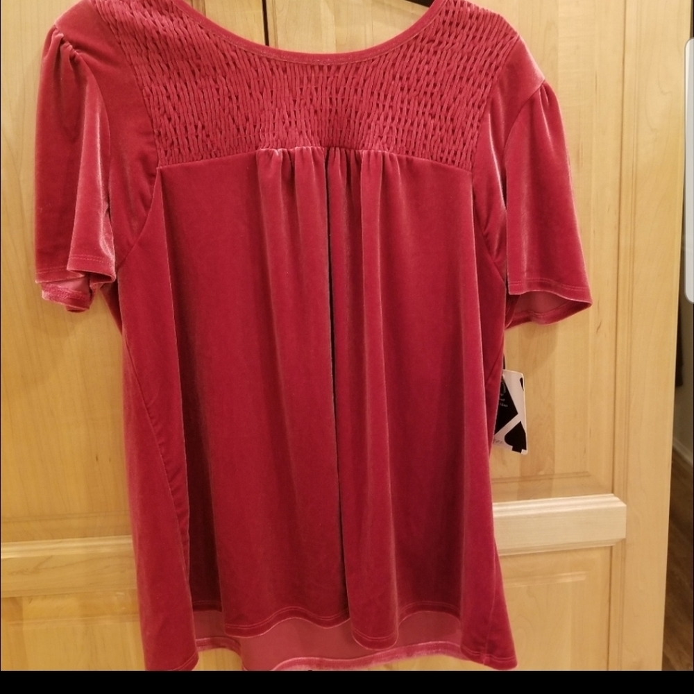 Gibson Smocked Yoke Velvet Tee SZ L NWT